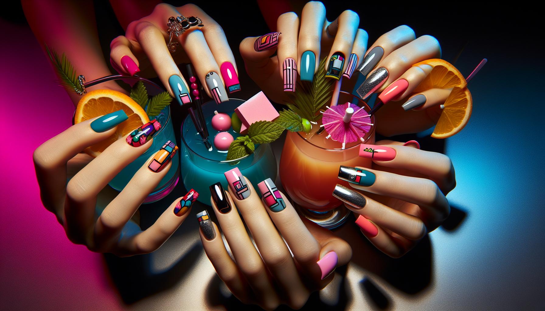 Lively Color-Blocked Square Nails Inspired by Tropical Cocktails