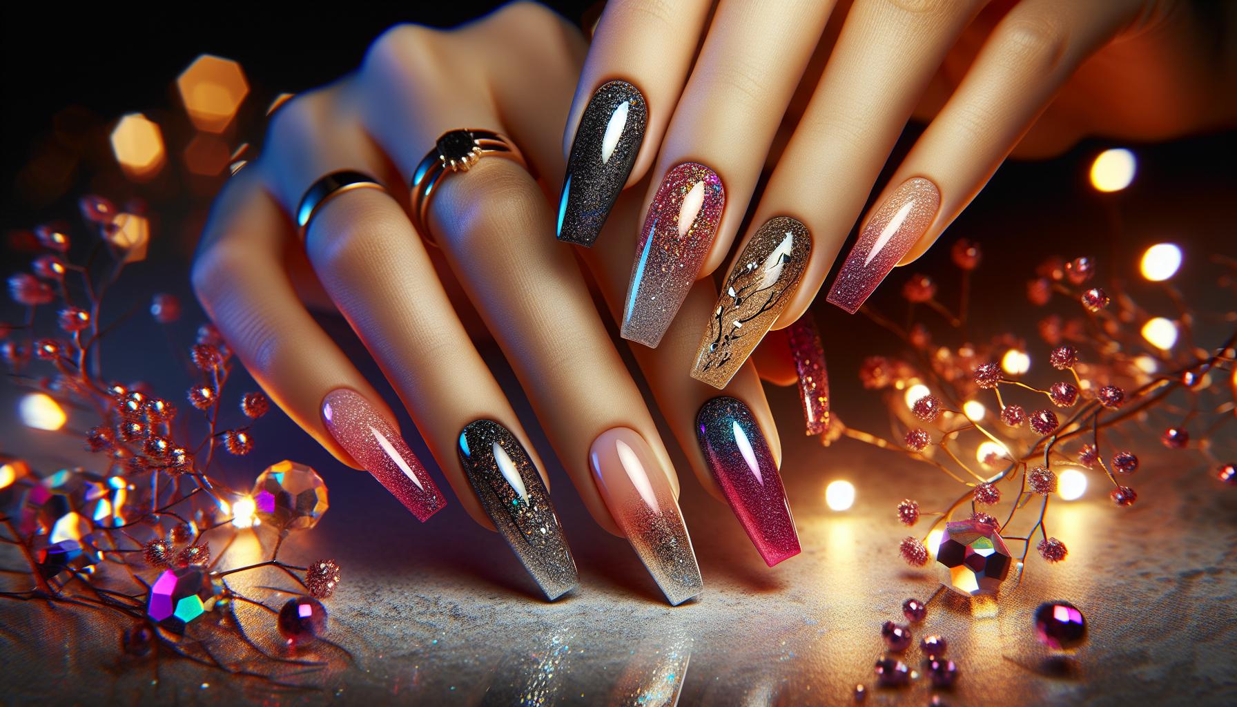 Luminous Glitter Ombre Coffin Nails that Dazzle for Every Occasion