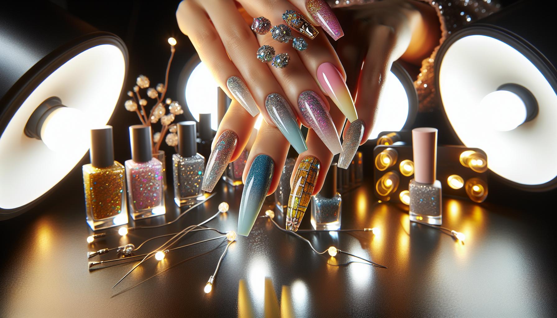 Luminous Glitter Ombre Coffin nails for a Dazzling Parade Look