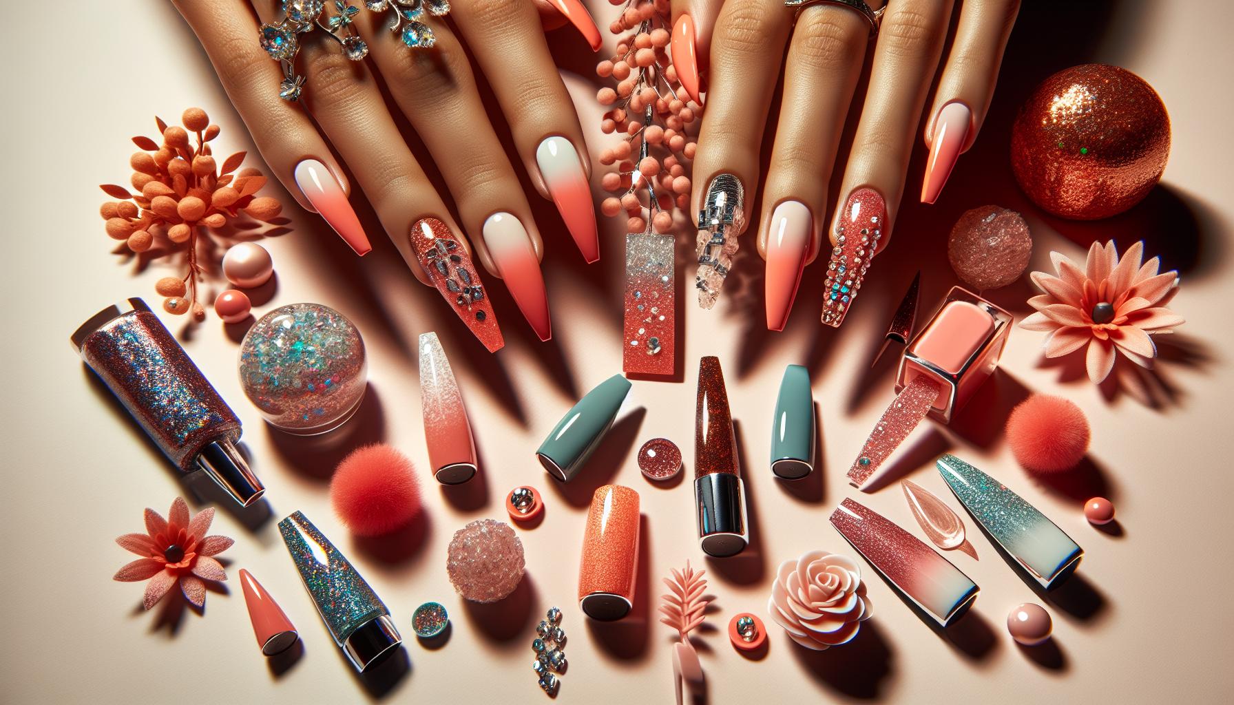 Lush coral Ombre with Dazzling Glitter Accents for a Vibrant‌ Summer Statement