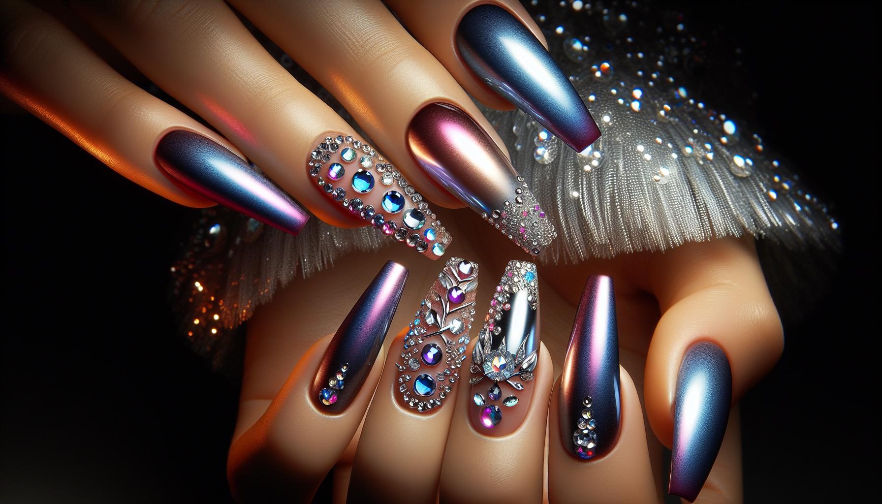 Mesmerizing Twilight Gradient with Studded Silver Rhinestones for a Dazzling Effect