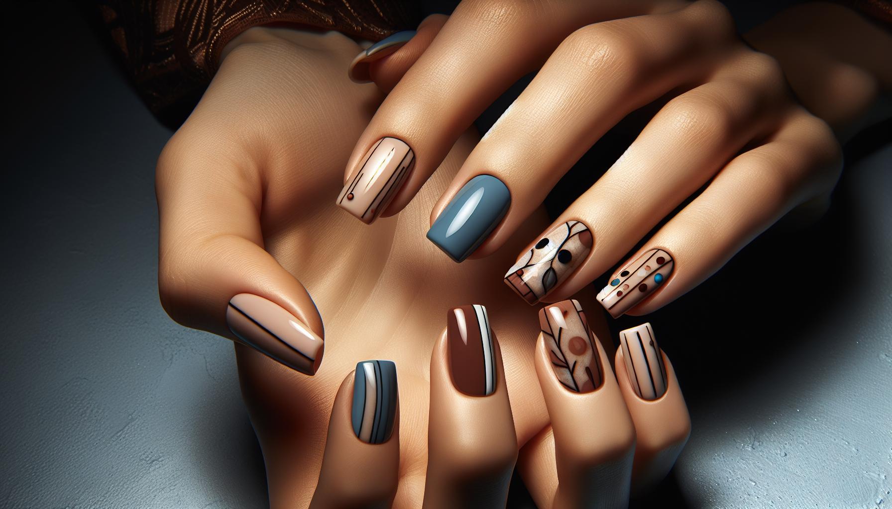 Minimalist Negative Space Patterns on Short Square Nails ‌featuring ‍Earthy⁤ Neutrals for⁢ Effortless Elegance