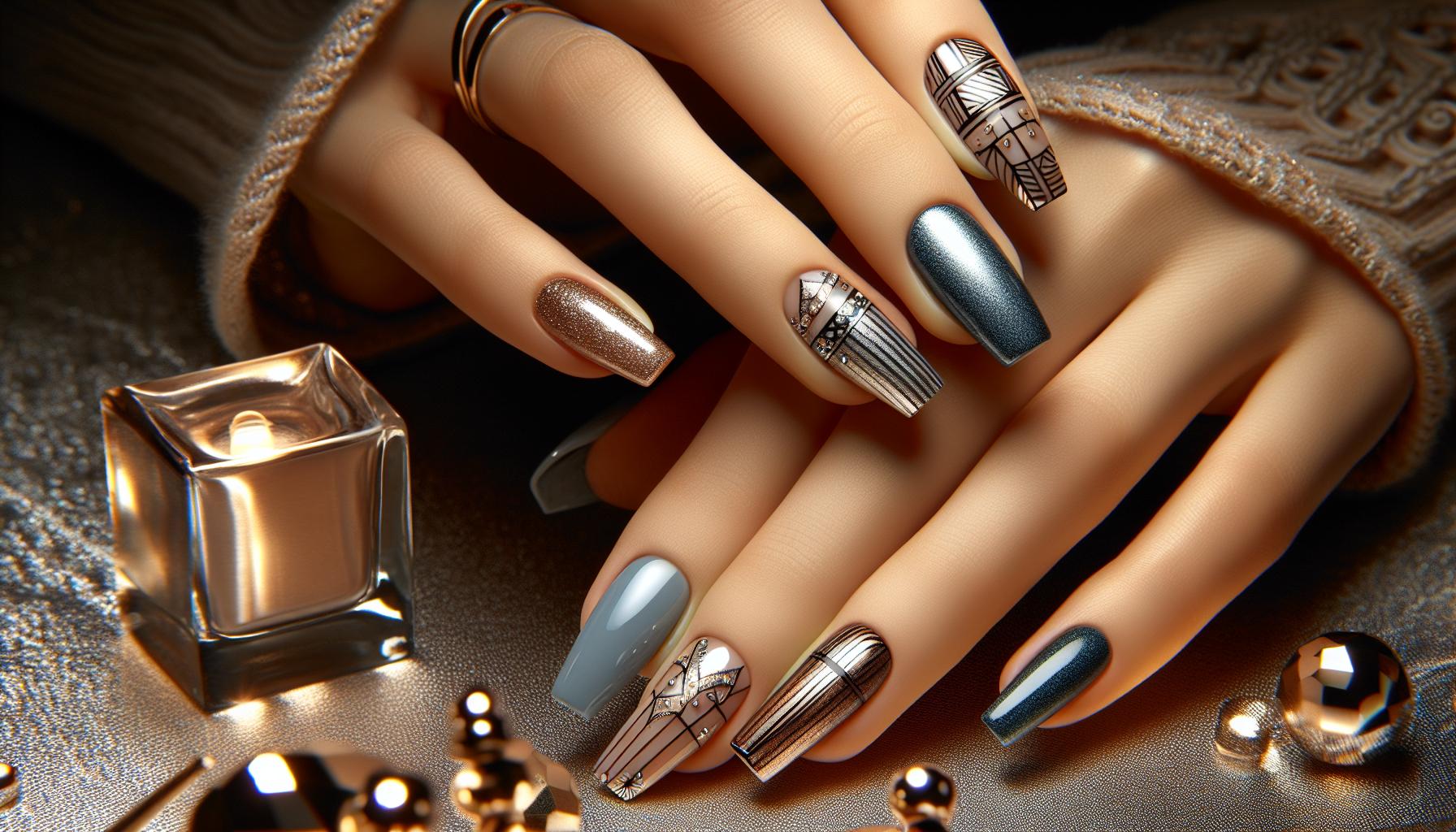 Minimalist Negative Space ‍Square ⁤nails with Subtle Metallic Lines for⁣ Modern Elegance