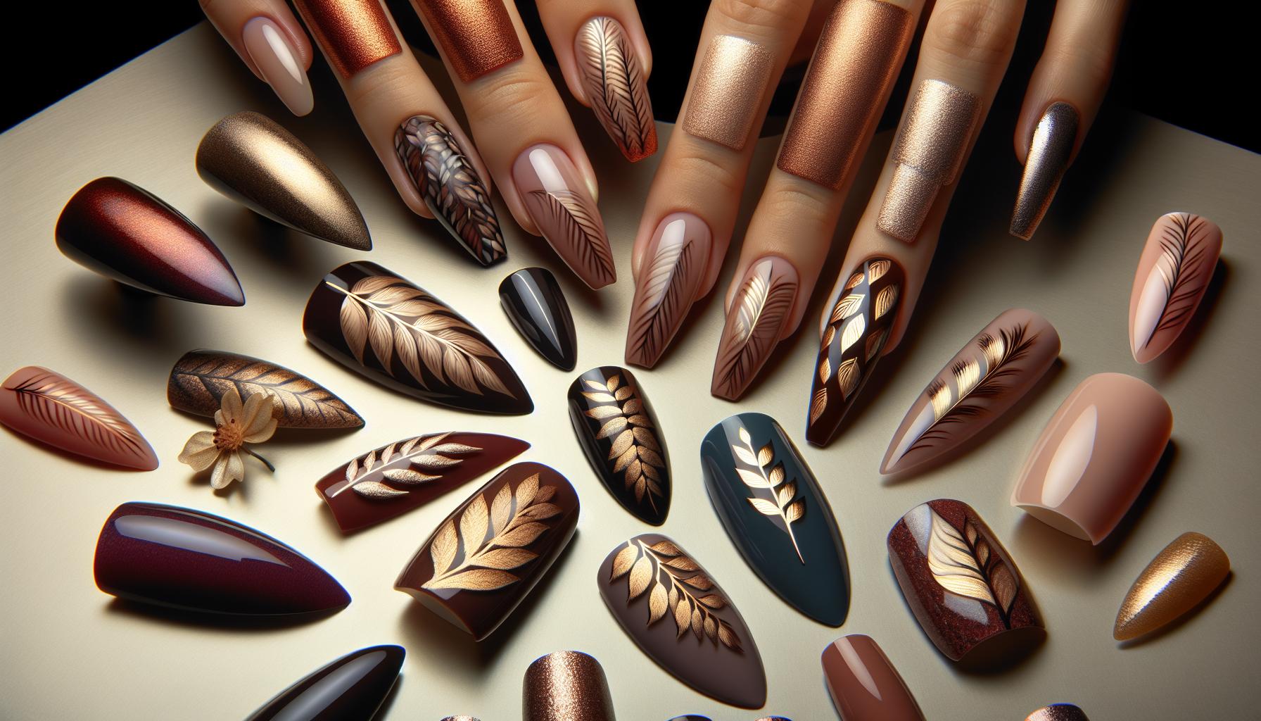 Nature-inspired Leaf Motif Acrylics in Rich Earthy Tones for a Sustainable Statement