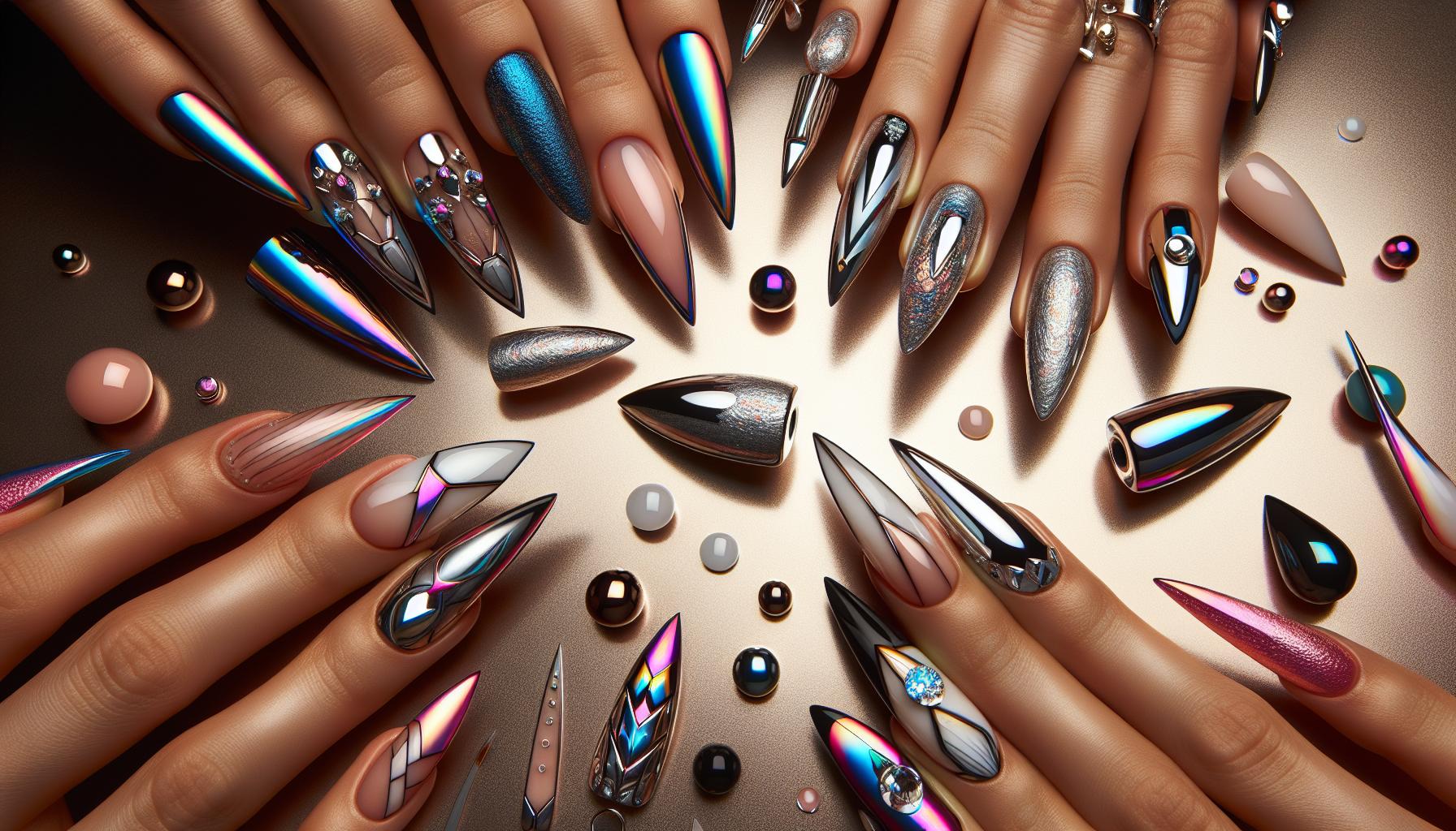 Radiant Chrome Tips: Shine Bright with Futuristic Glam on Almond Nails