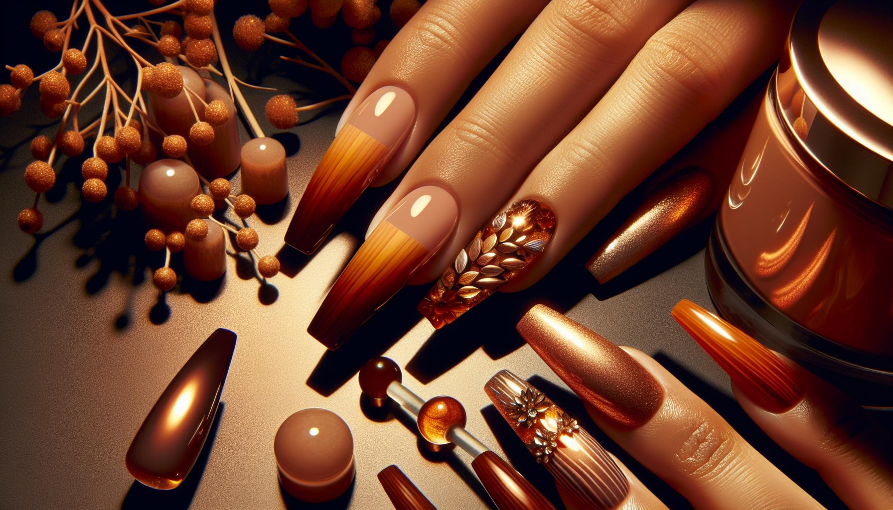 Radiant Fall Ombre‍ in⁣ warm Earthy Tones on Long, Luxurious Acrylics for Cozy Vibes