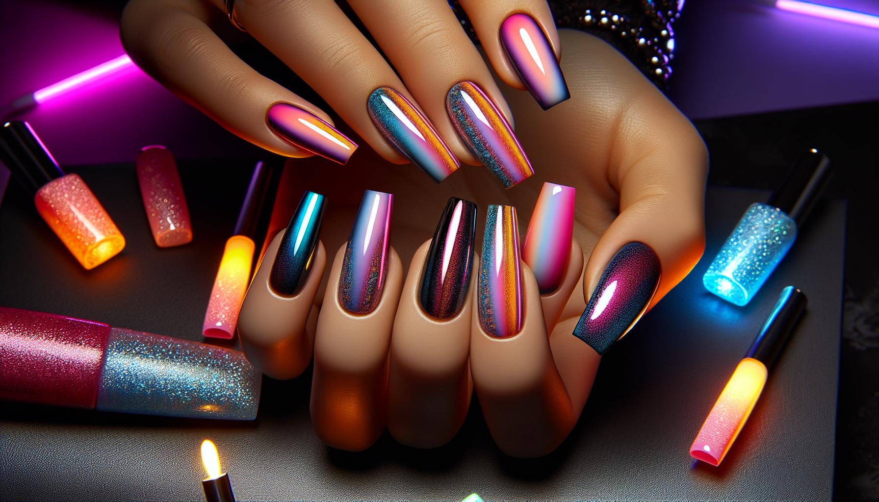 Radiant Neon Ombre Coffin Nails to Illuminate Your Summer Spirit