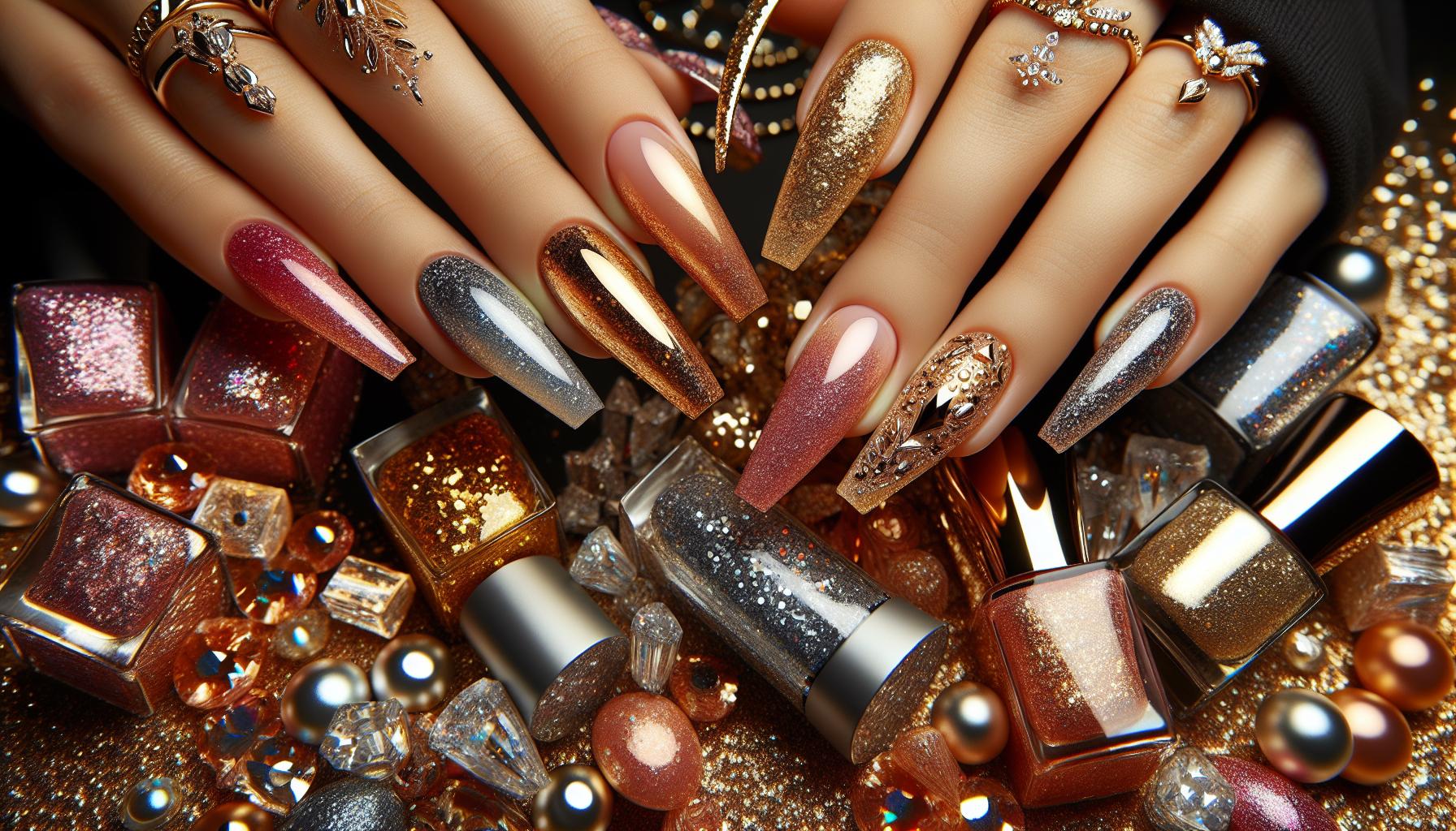 Radiant ⁢Ombre Gold glitter ⁤gradients on Coffin ⁣Nails for a Glamorous Celebration