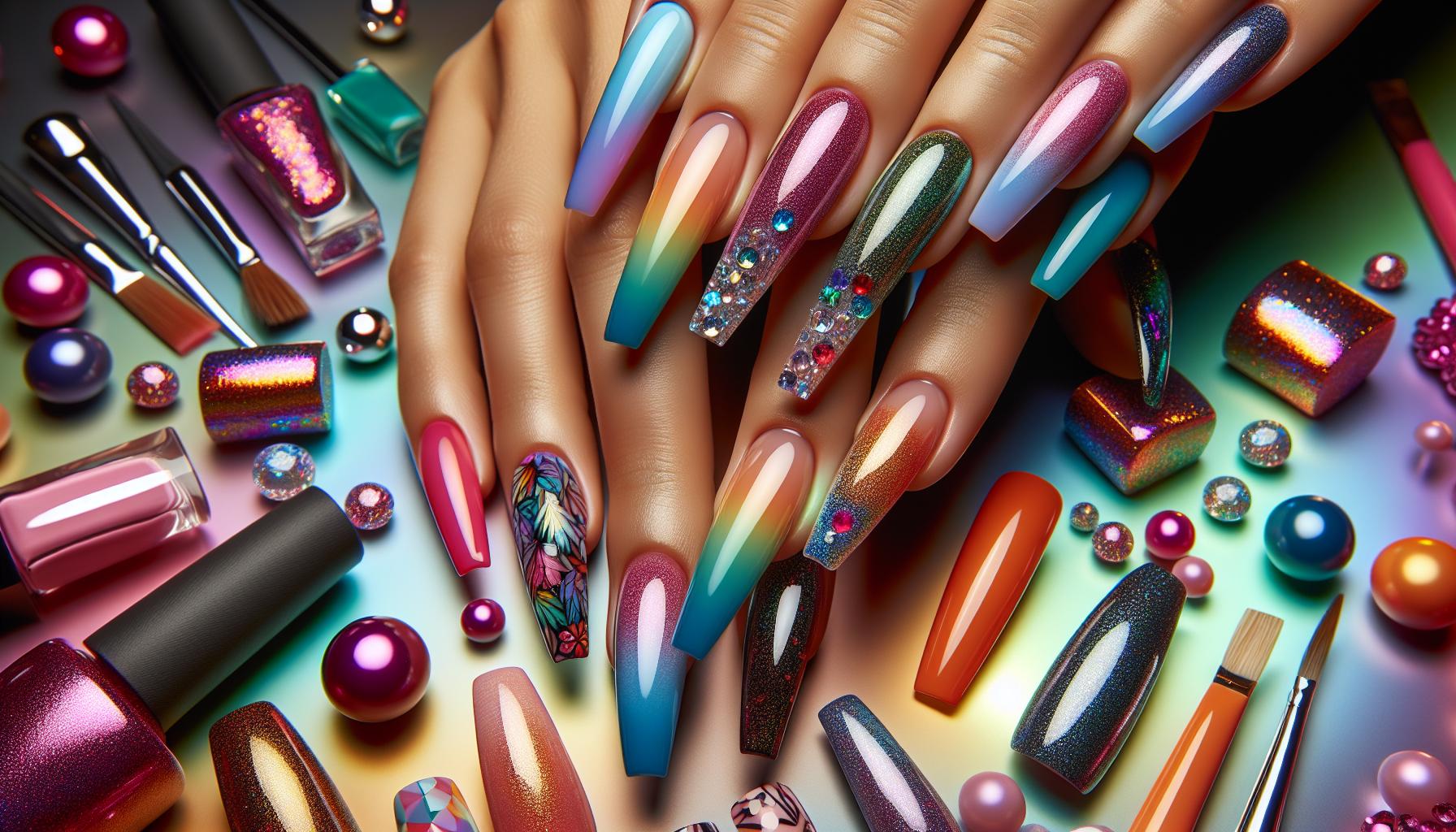 Radiant Rainbow Ombre Coffin Nails with a Glossy Finish for Summer Fun