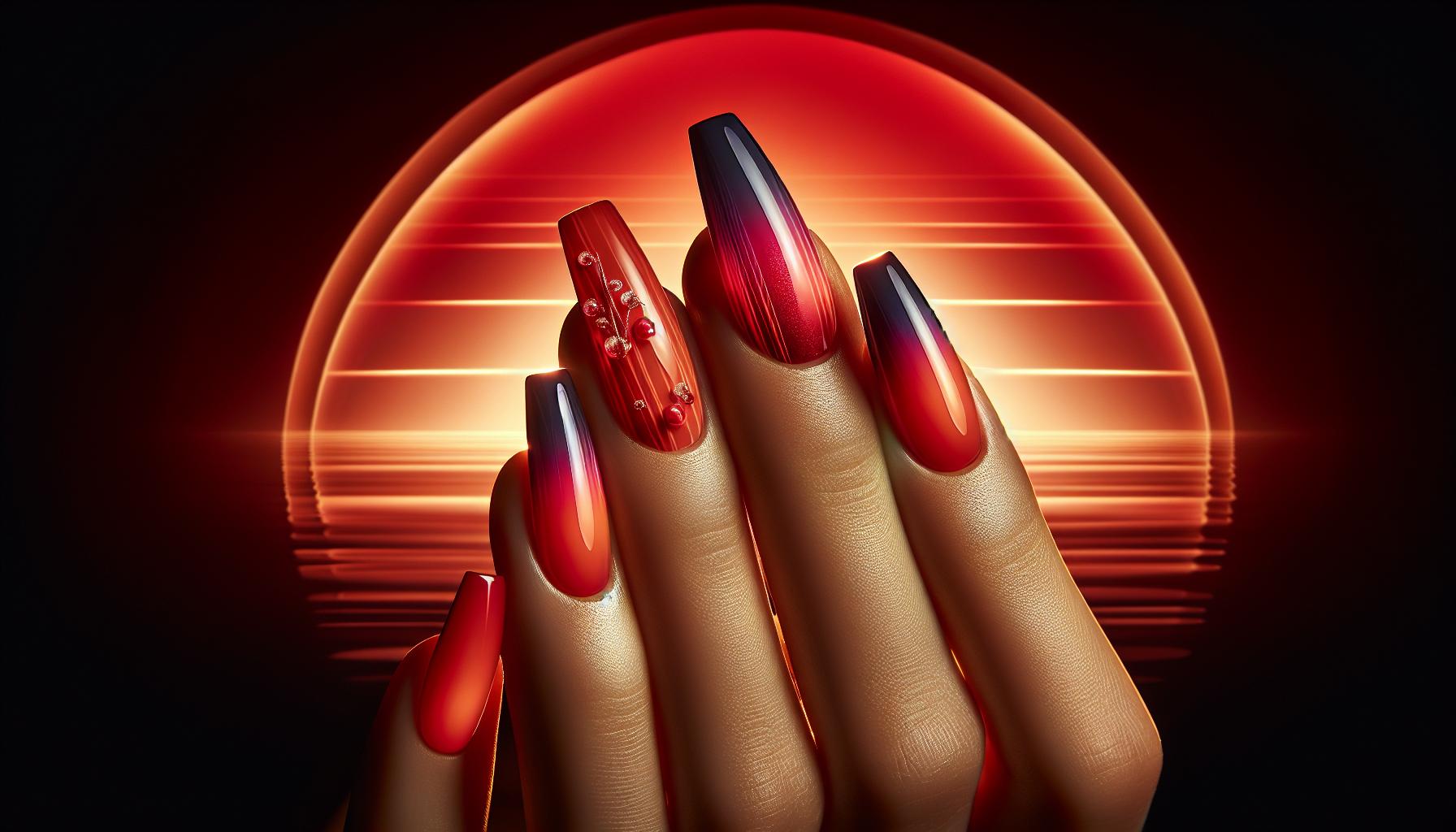 Radiant Sunset Gradient in Bold Red and Orange with Glossy Finish
