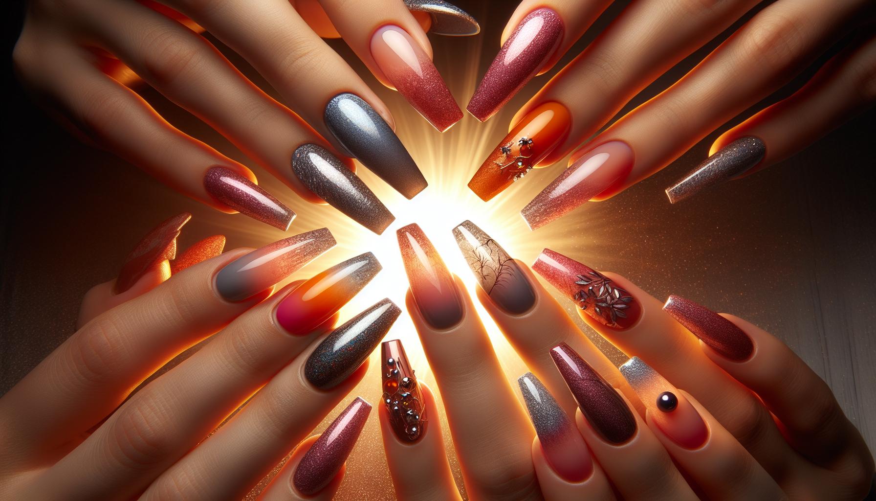 Radiant Sunset Ombre with Glittering Metallic Tips for a dazzling Night Out