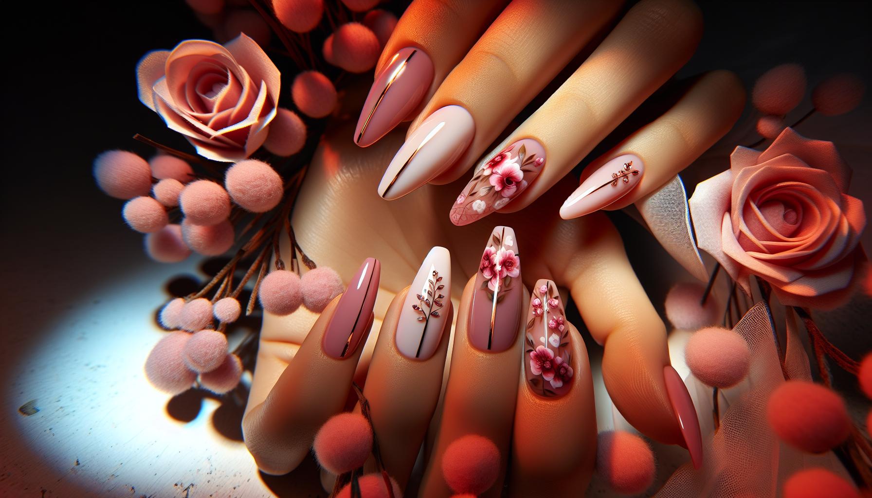 Romantic Blush Pink and White Floral Designs on Silky Almond Shape