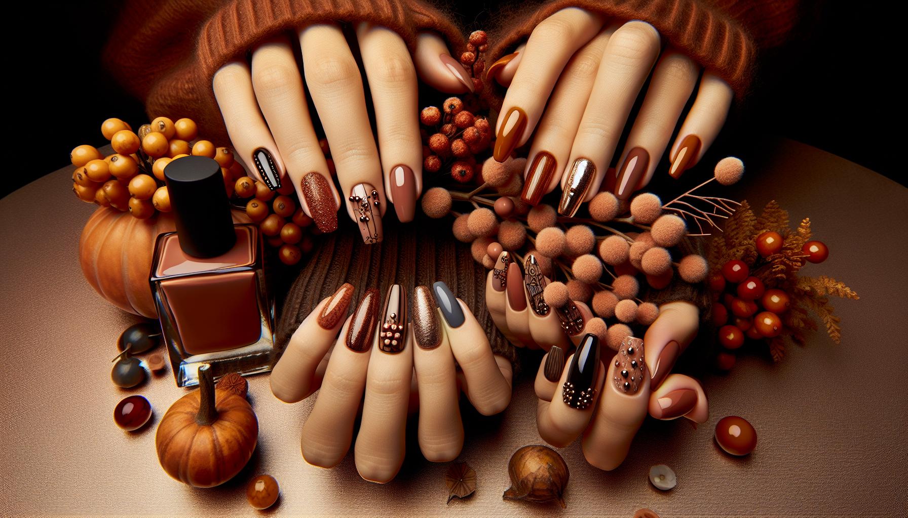 Rustic Earth Tones with a Micro-Dot Design for Cozy Autumn Nails