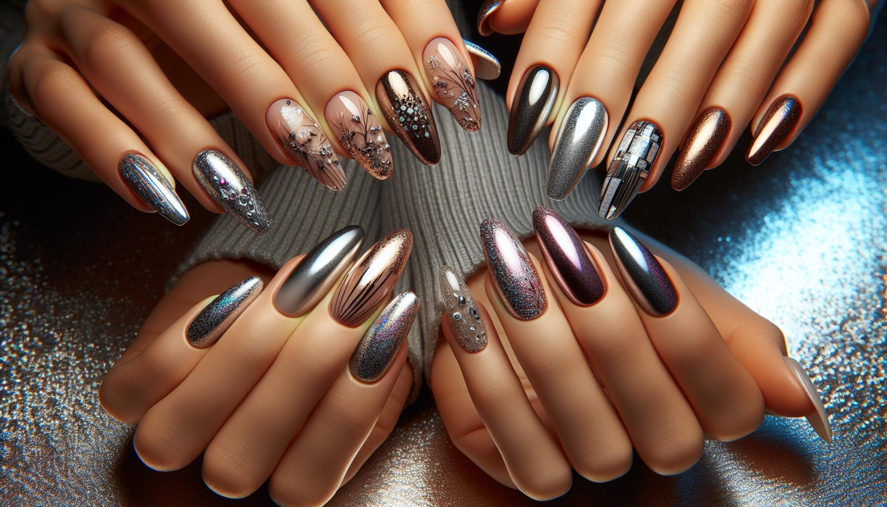 Shimmering Metallic Foil Accents Elevating Neutral Nails to Dazzling Heights