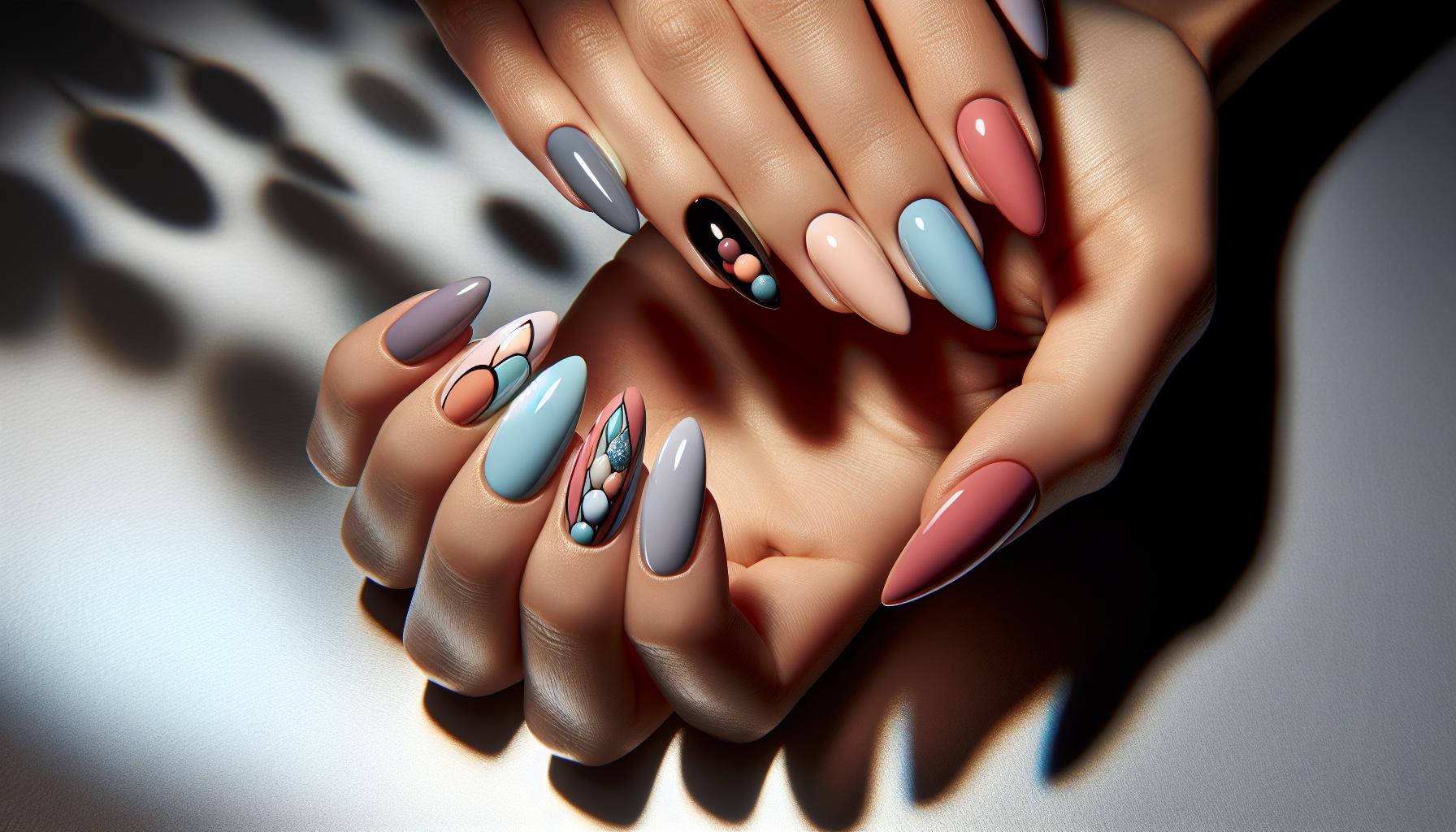 Sleek Pastel Chromatic Designs on Almond-shaped Nails