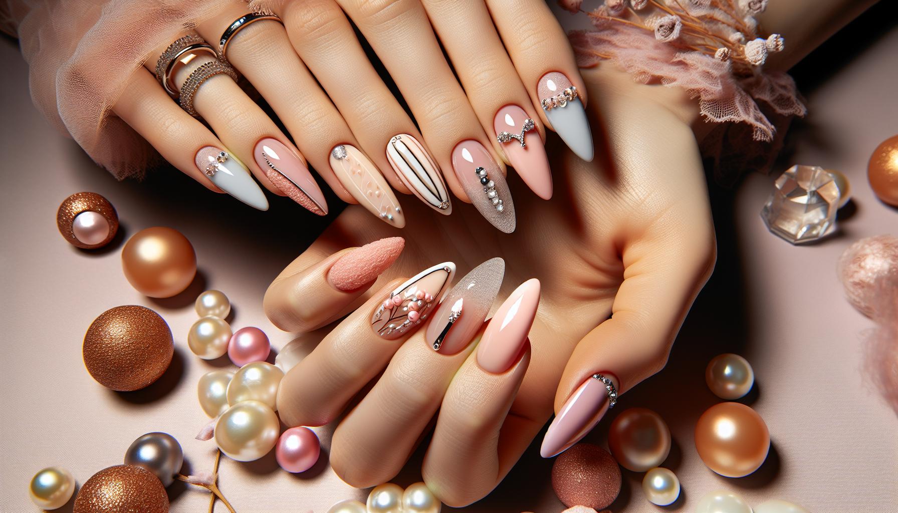 Soft Pastel Almonds Featuring Textured French Tips for a Subtle Spring Elegance