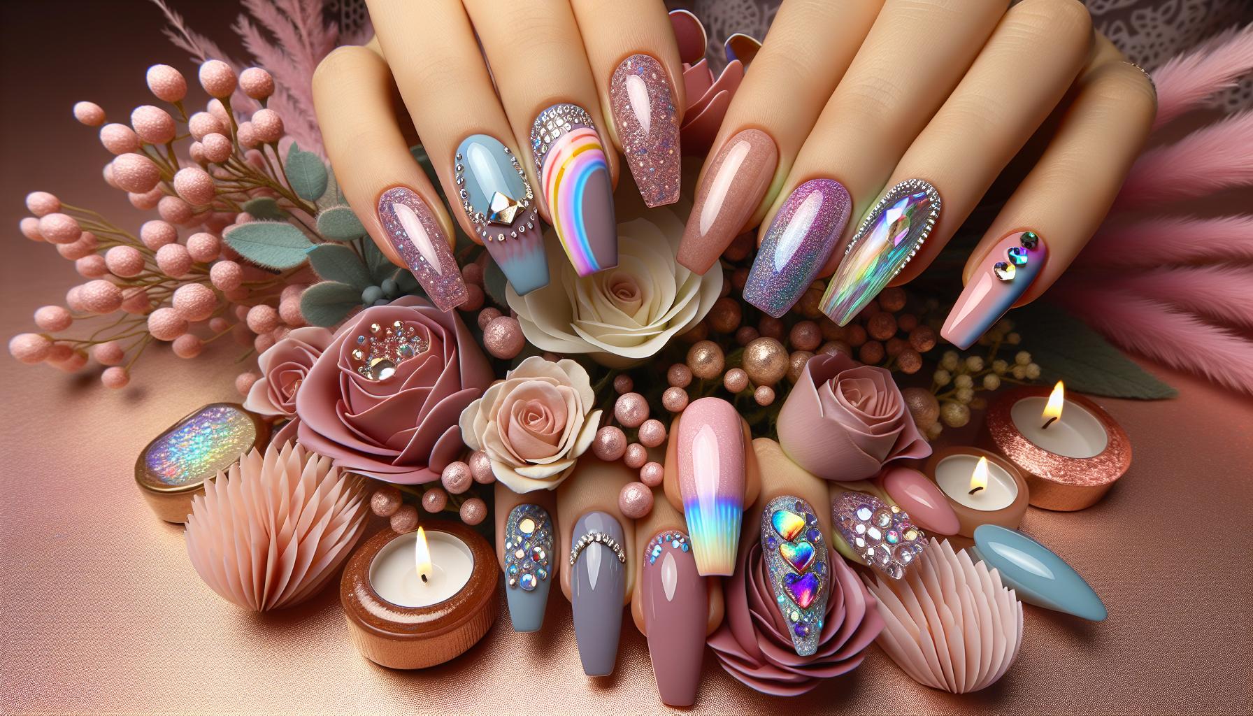 Soft Pastel Rainbows ‌on Dip Powder Coffin ‌Nails‍ for a Whimsical Spring Look