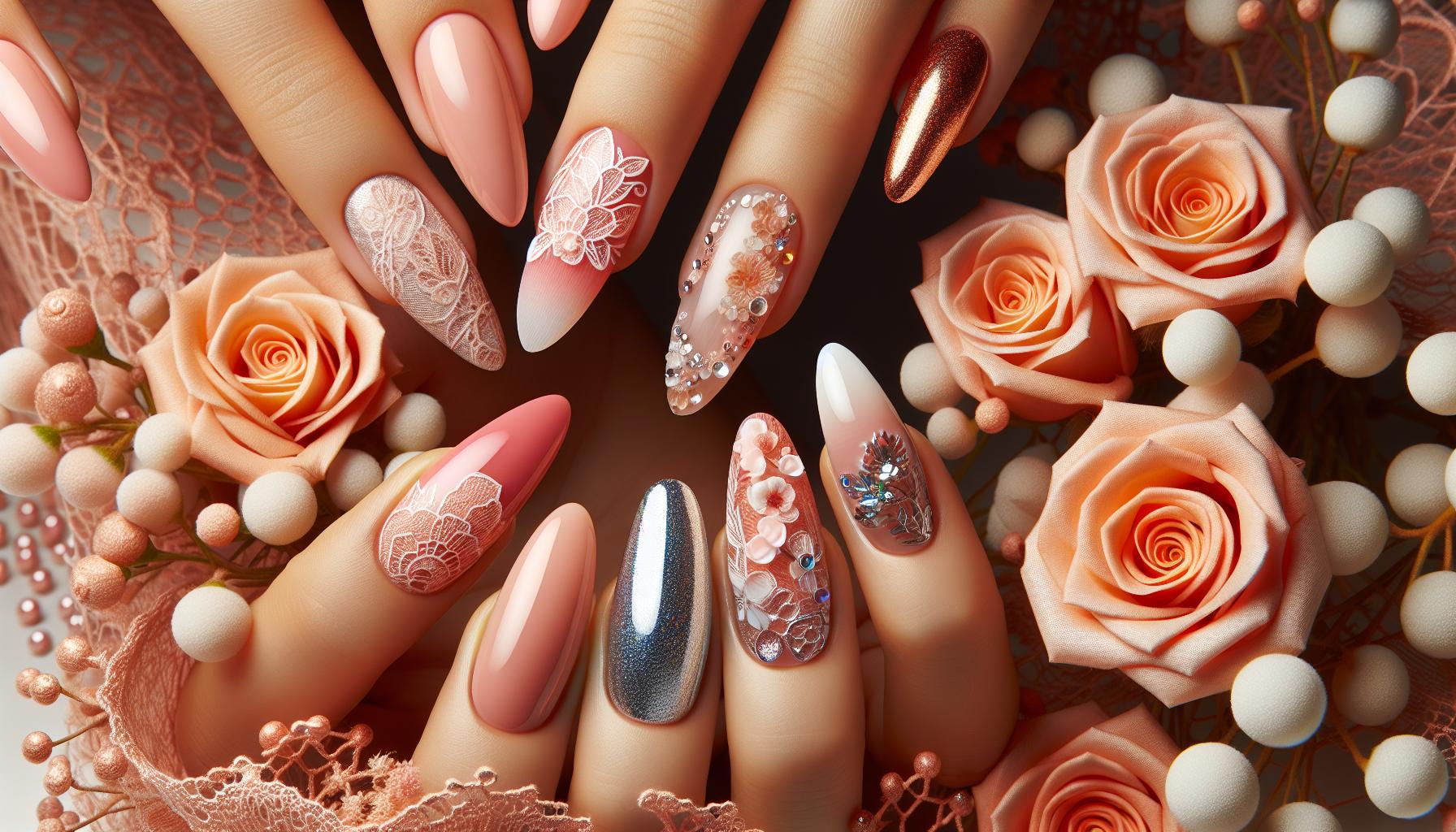 Soft Peach Ombre with Delicate Lace Patterns for romantic Appeal