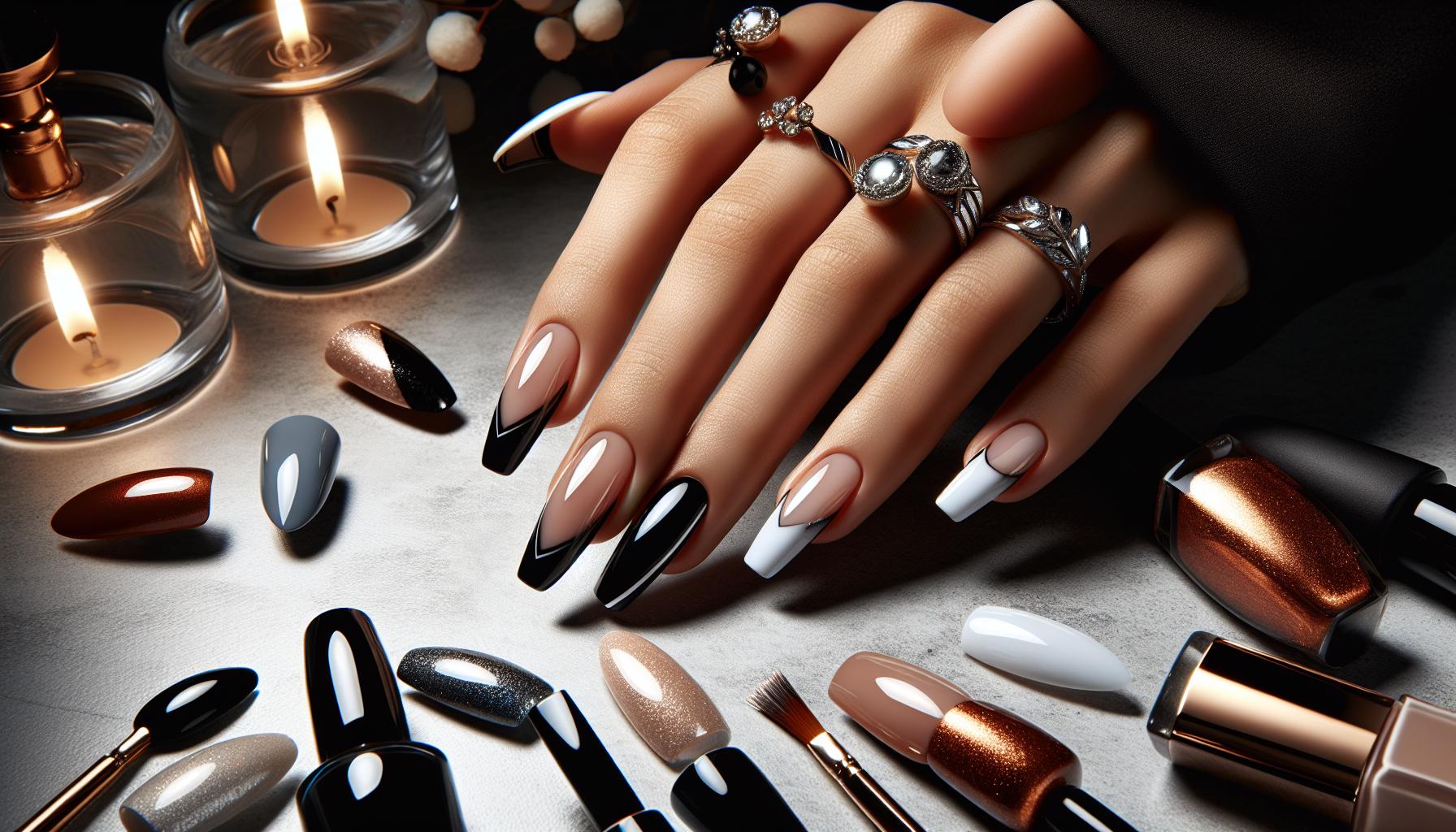 Striking Black and White French Tips with Glossy and Matte Elements for an Avant-Garde Twist