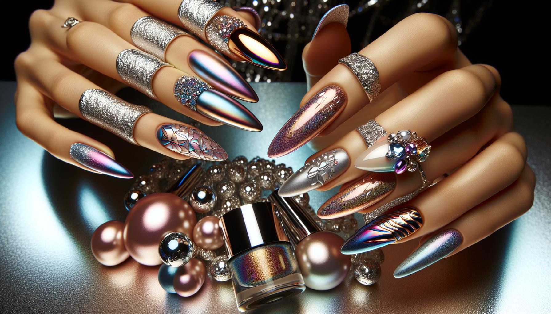 Striking ⁢Vegan-Friendly Dip ​Powder Nails Blending Lustrous Chrome and Pearlescent Finishes