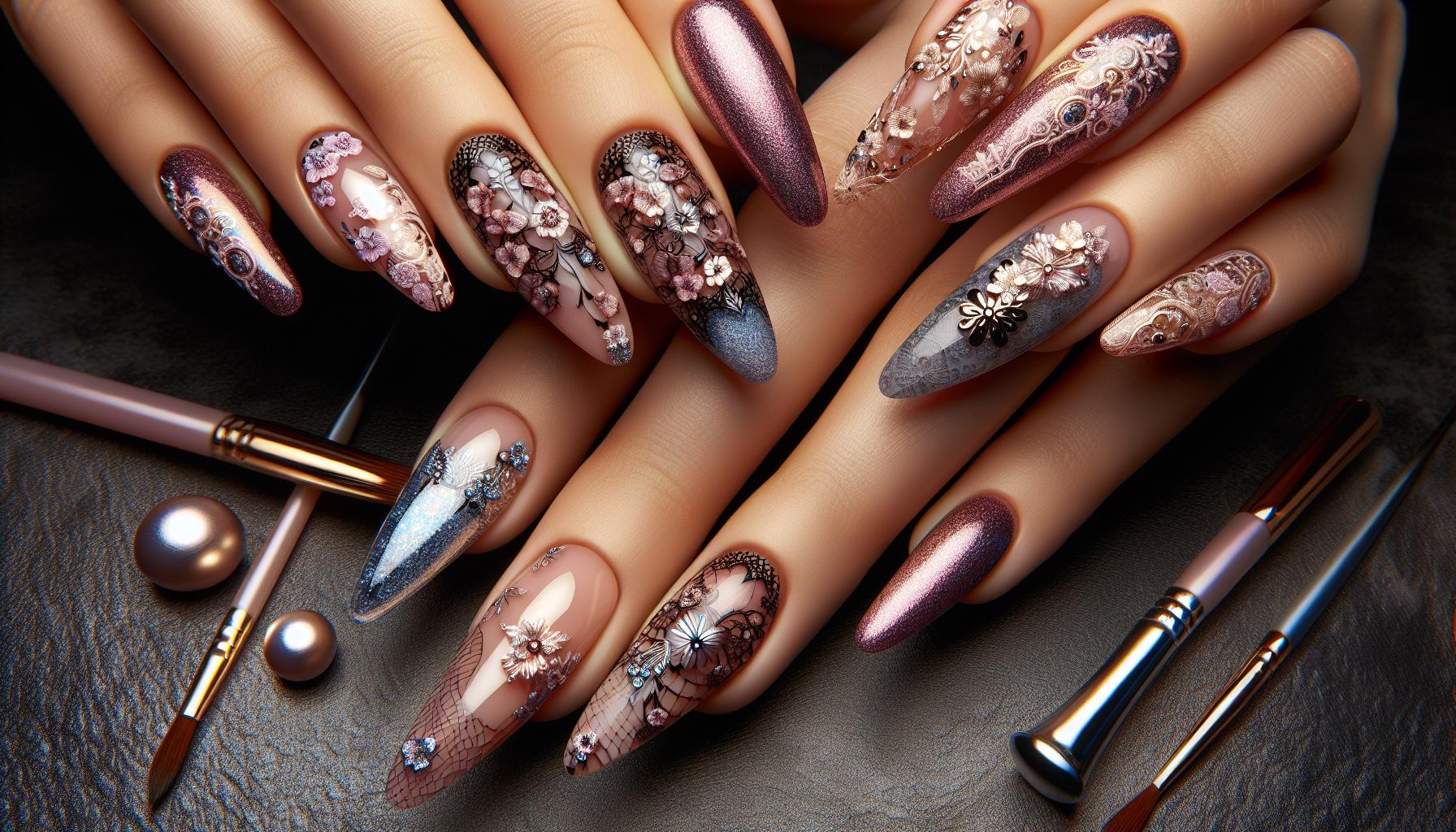 Stunning ‍Floral Lace‍ Gel Art for a Touch of Whimsical Romance