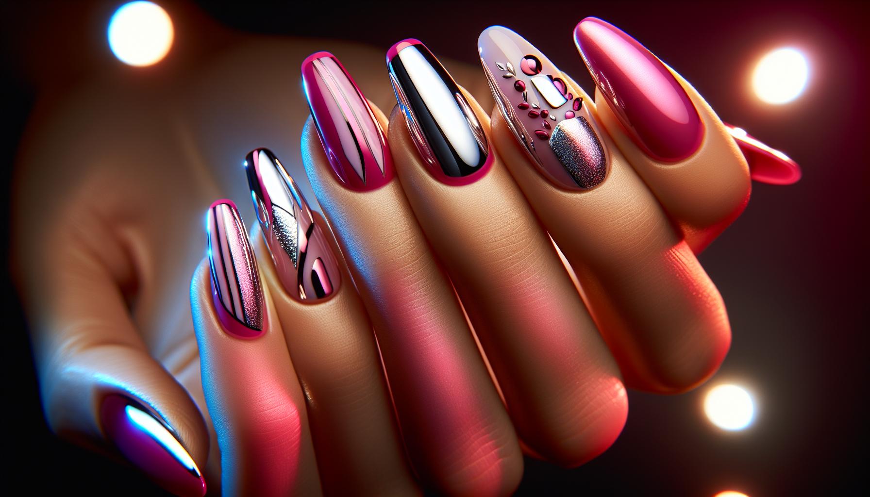 Stylish Chrome French Tips in a Bold hot Pink for a Modern Twist
