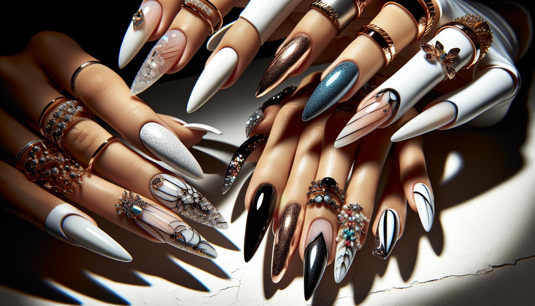 Stylish French Tips with a Modern Twist: Glossy White and Metallic Accents
