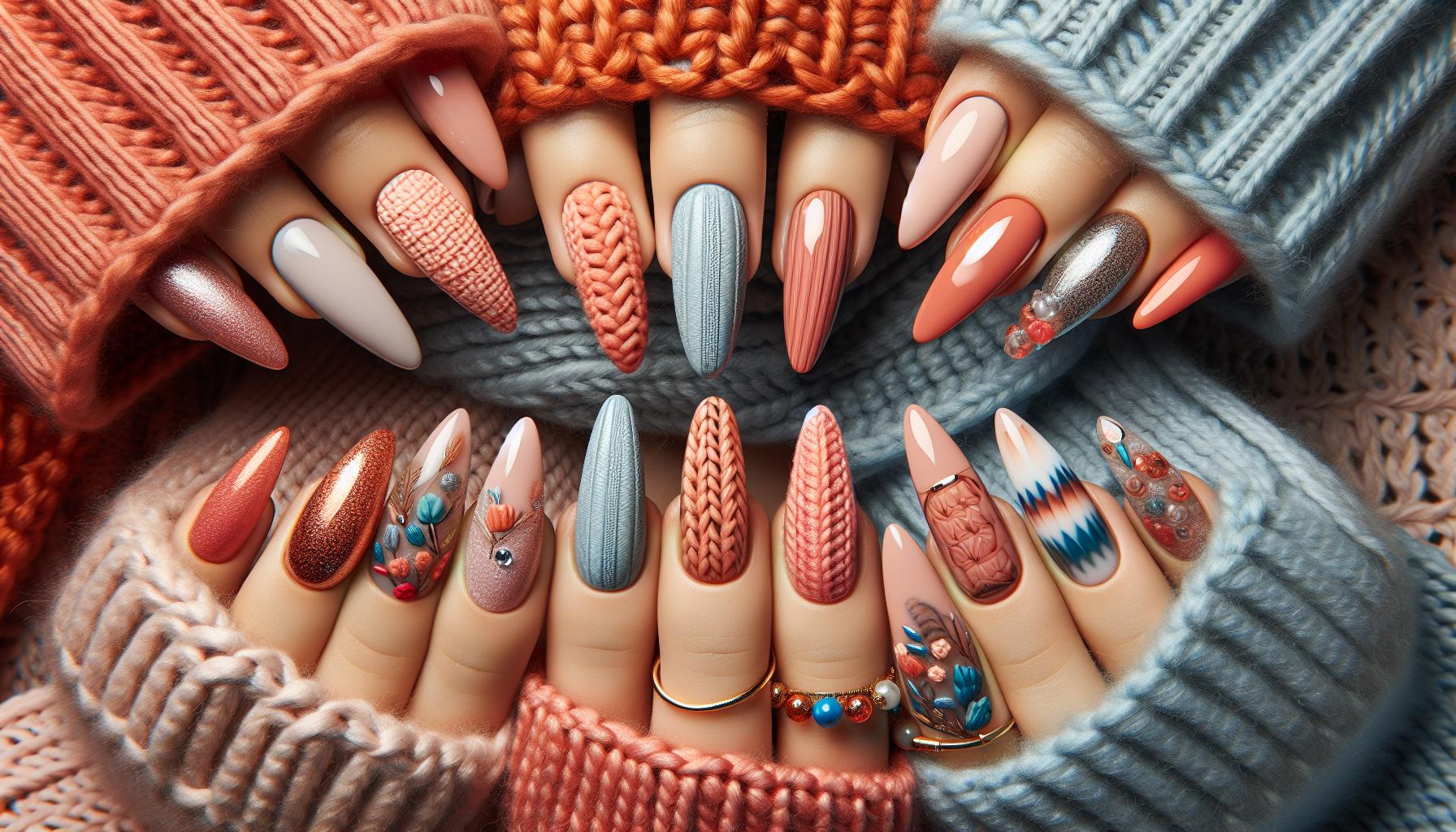 Textured Coral Knitted Nail Art to Keep You Cozy and Stylish