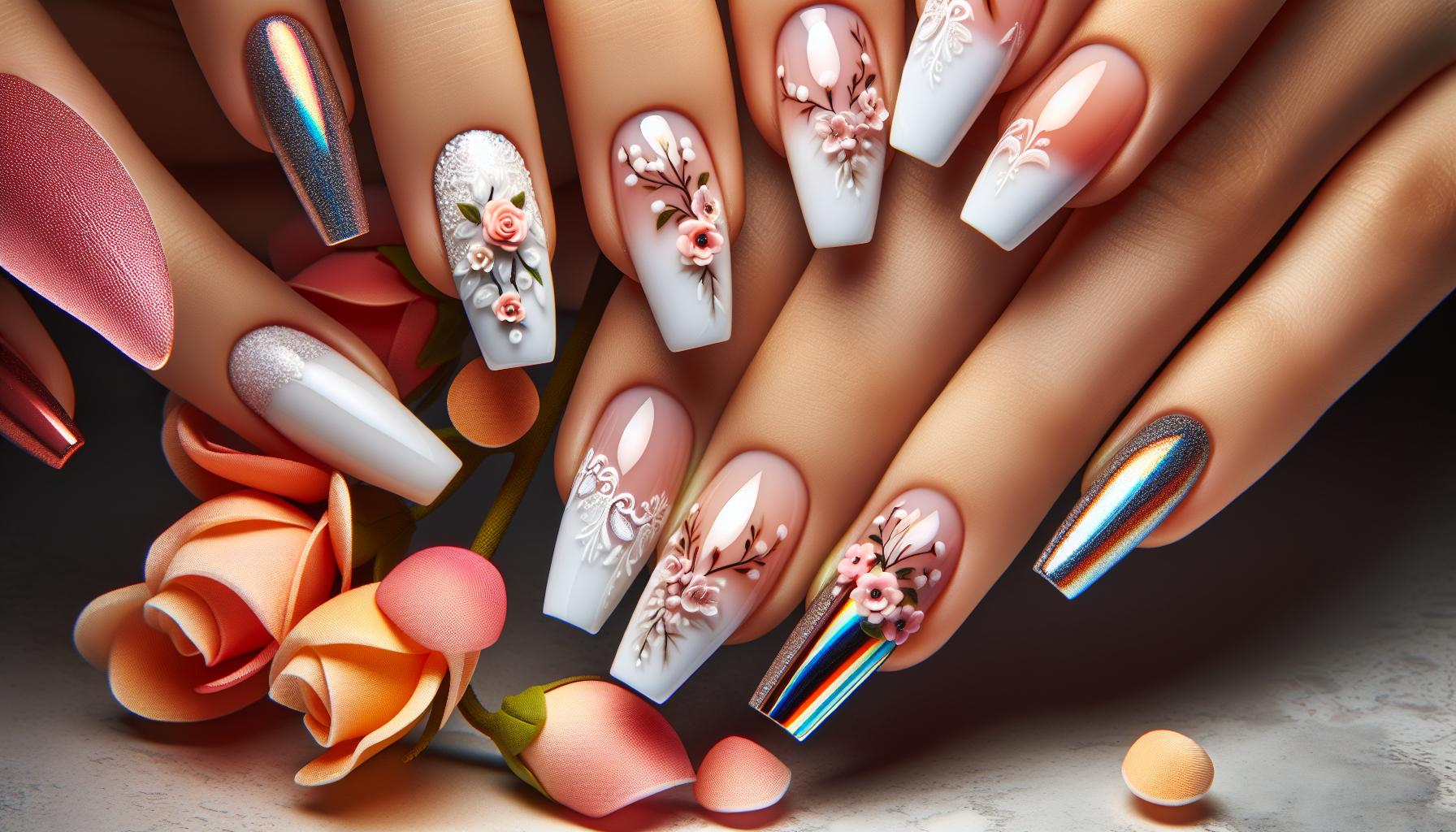 Timeless⁢ White⁤ French Tips Enhanced with Delicate ⁢floral Accents for⁢ a Romantic ⁣Touch