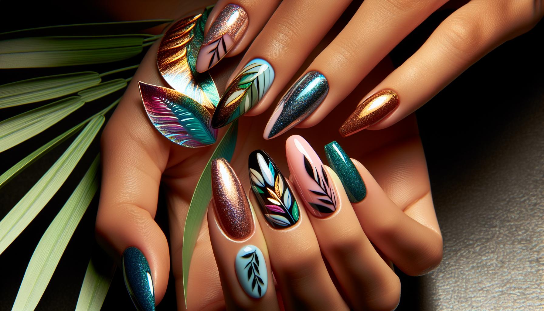 Tropical leaf Designs with Bright Gel Colors to Celebrate Summer Vibes