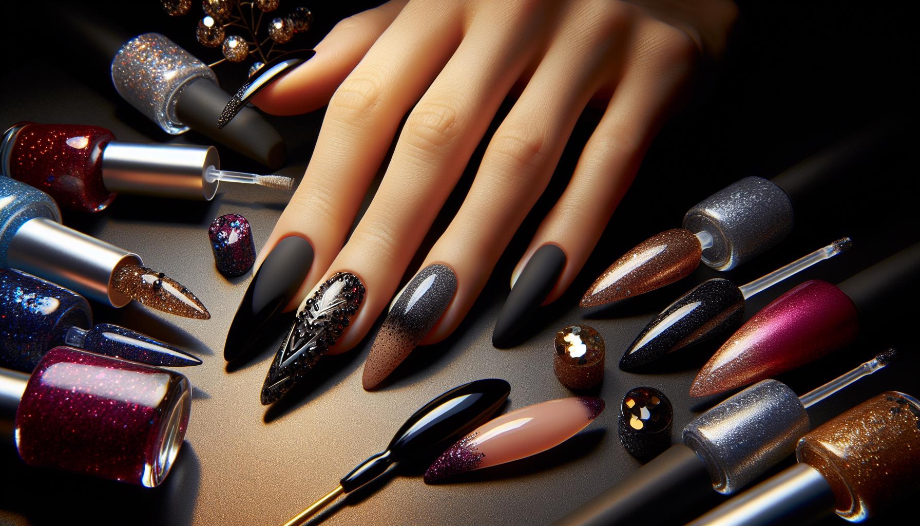 Velvet Matte Black with Glitter Tips: Dark Glamour for the Daring