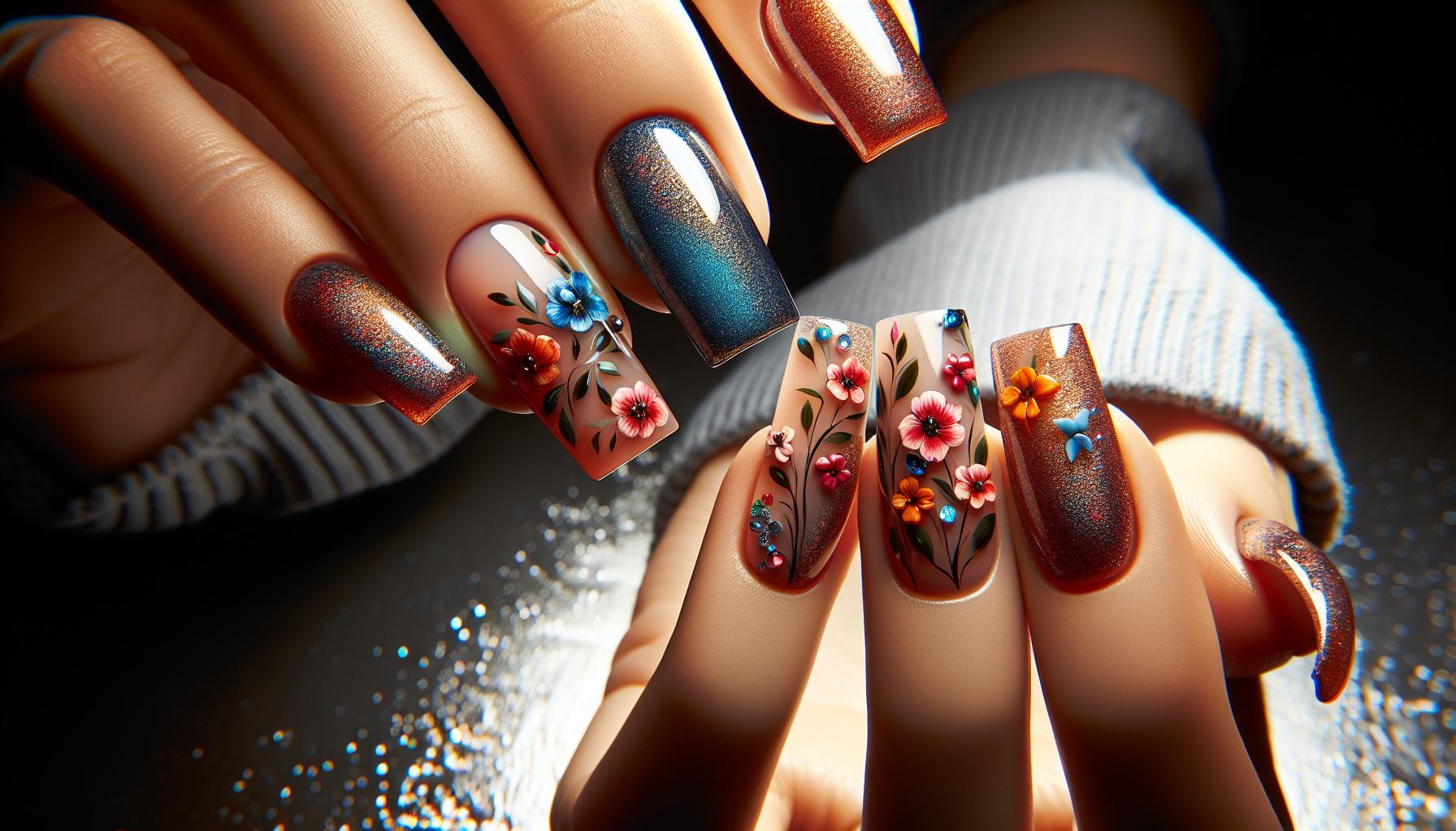 Vibrant Floral Accents on Dip Powder Square Nails