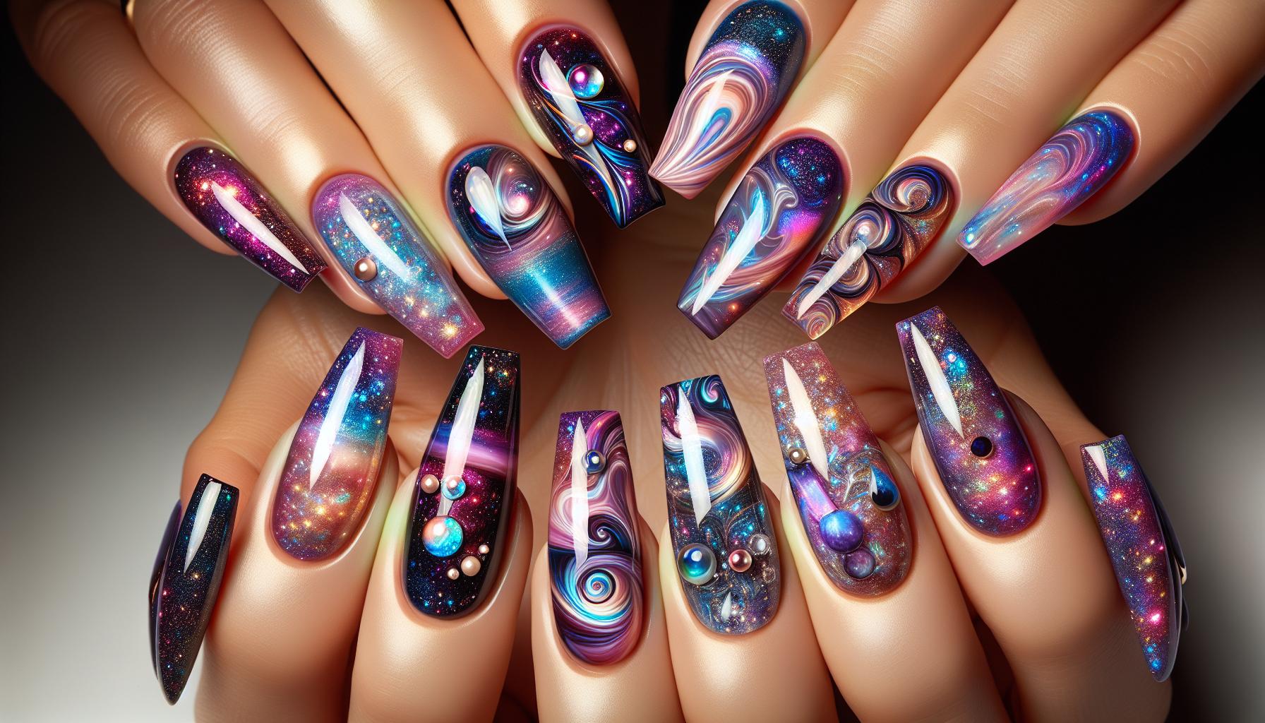 Vibrant Galaxy Nail Art Featuring Iridescent Swirls for Celestial Wonders
