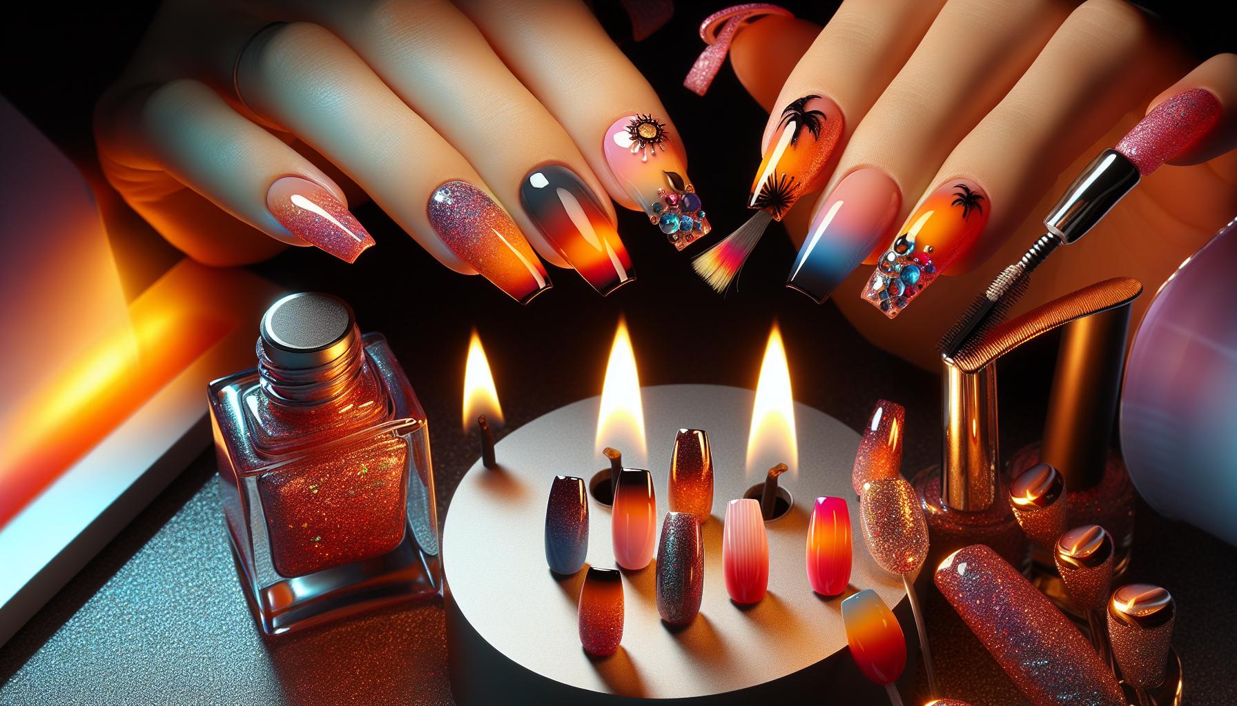 vibrant Sunset Ombre dip Powder Nails for a Summer Escape
