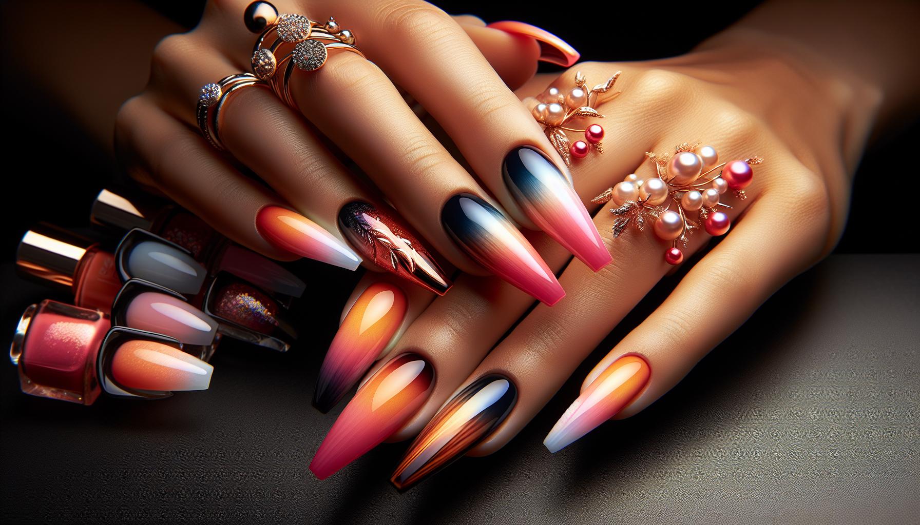 Vibrant Sunset Ombre with Glossy Coffin Tips for a ‍Touch of Summer