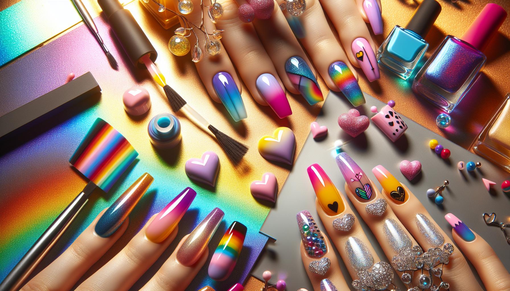 Vivid ​Rainbow Ombré with Sweetheart Symbols⁤ for a Playful Twist