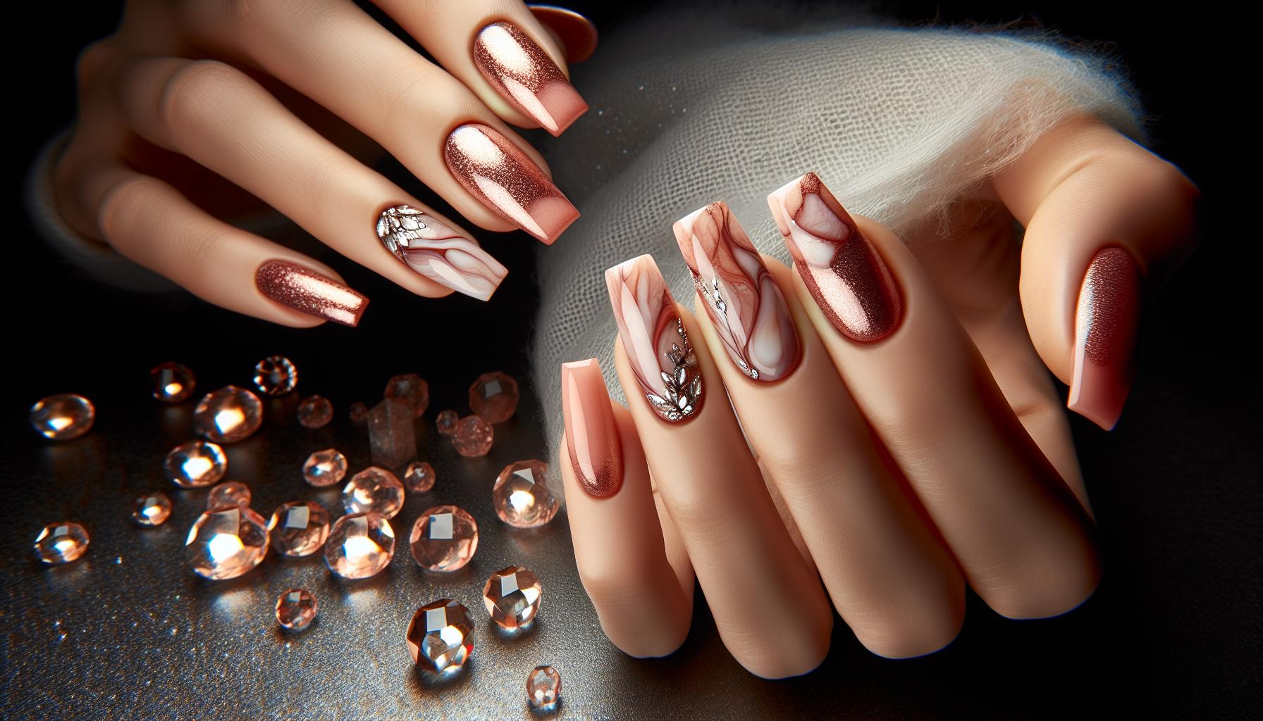Warm​ Coral-Toned Marble Design on Square nails to Create a Chic and ‍Timeless Aesthetic