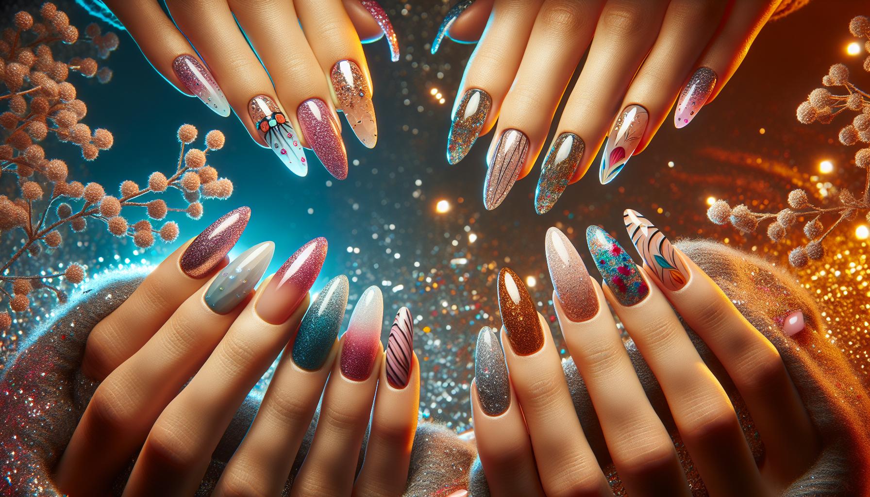 Whimsical ​Glitter Gradients on ‌Almond⁢ Shaped⁢ Nails for Festive Fun