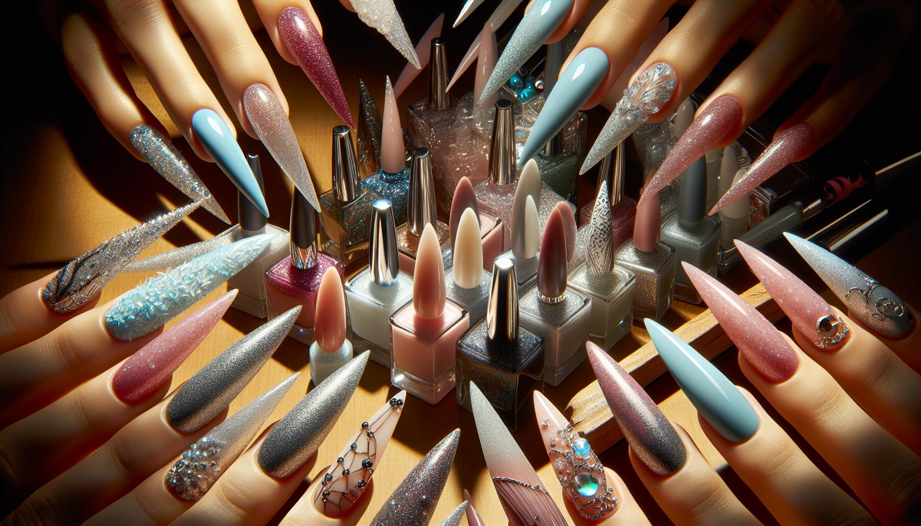 Whimsical Glitter-Infused Stiletto ⁤Nails with Frosty Silver Highlights