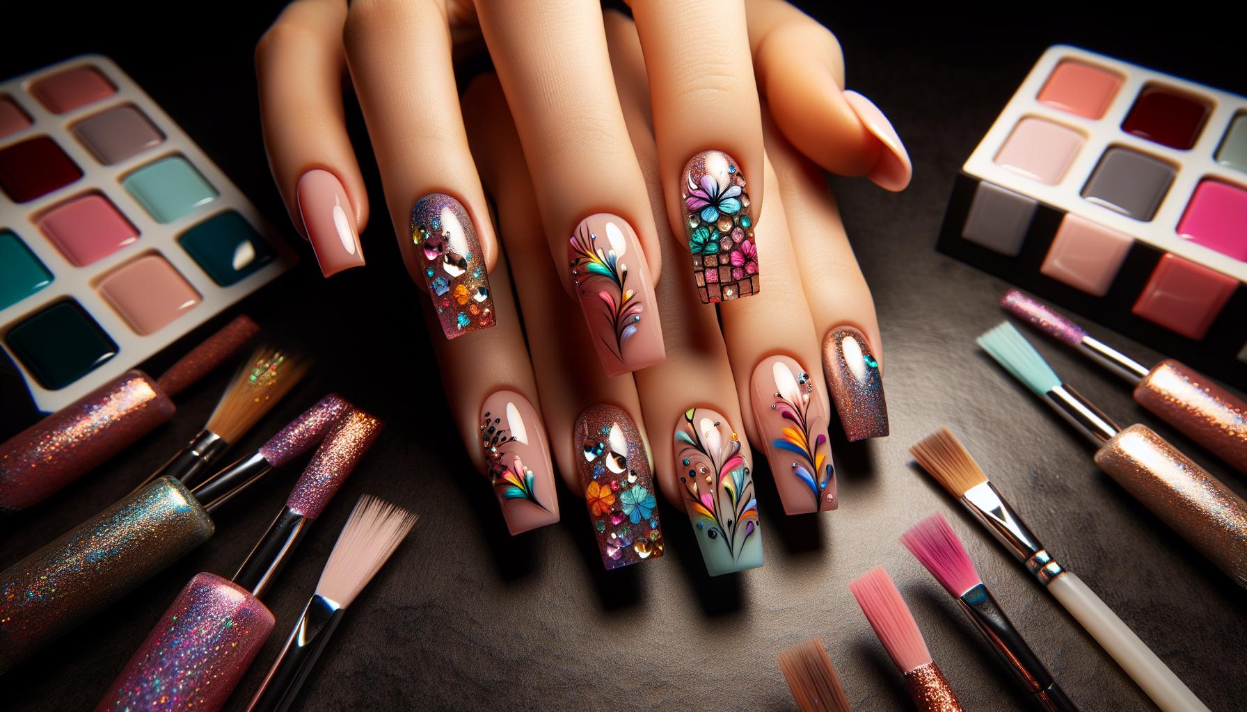 Whimsical Rainbow Watercolor Washes on square Nails for Playful Vibes
