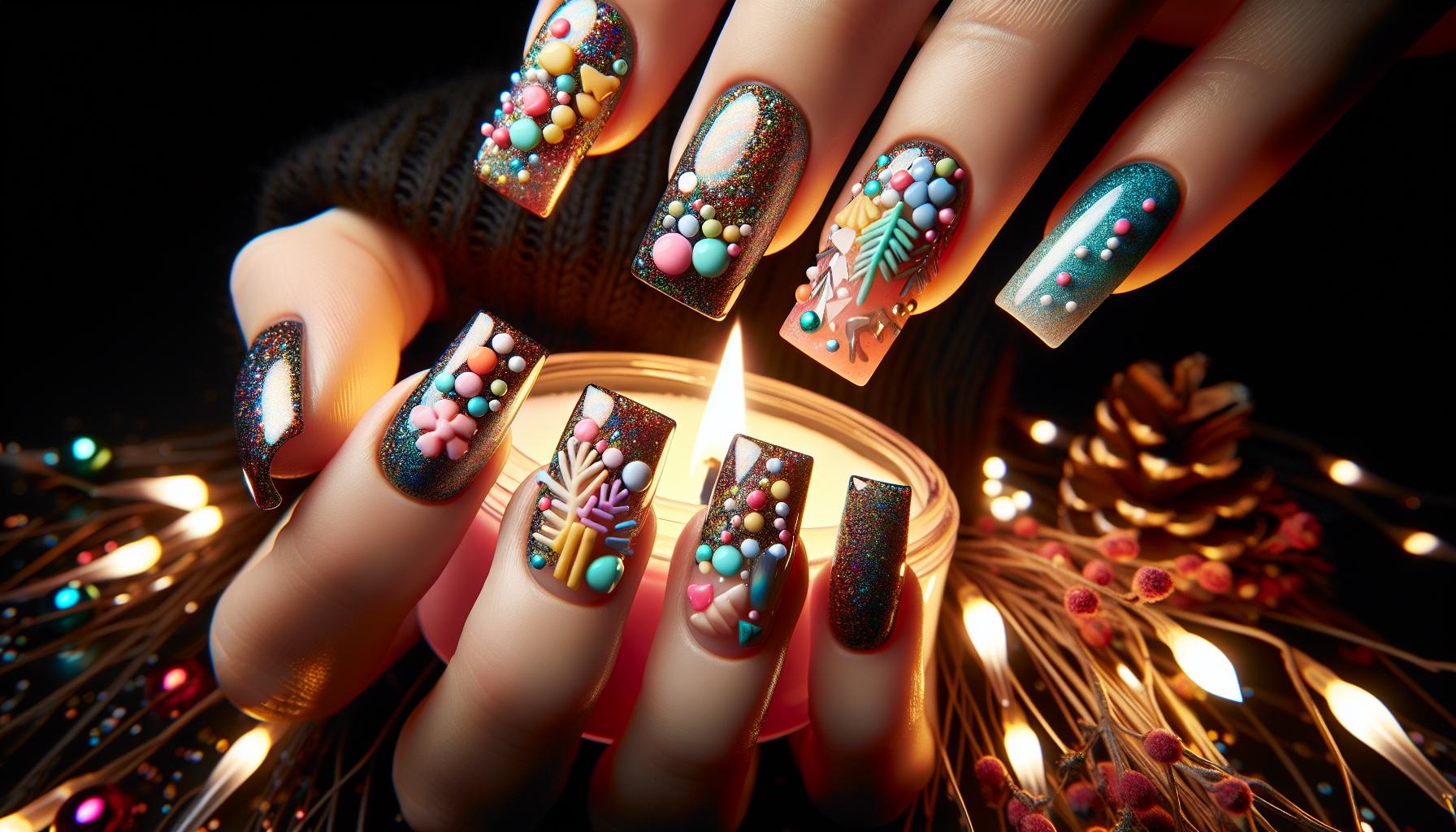 Whimsical Seasonal Sprinkles on Square-Shaped Nails for Festive Cheer