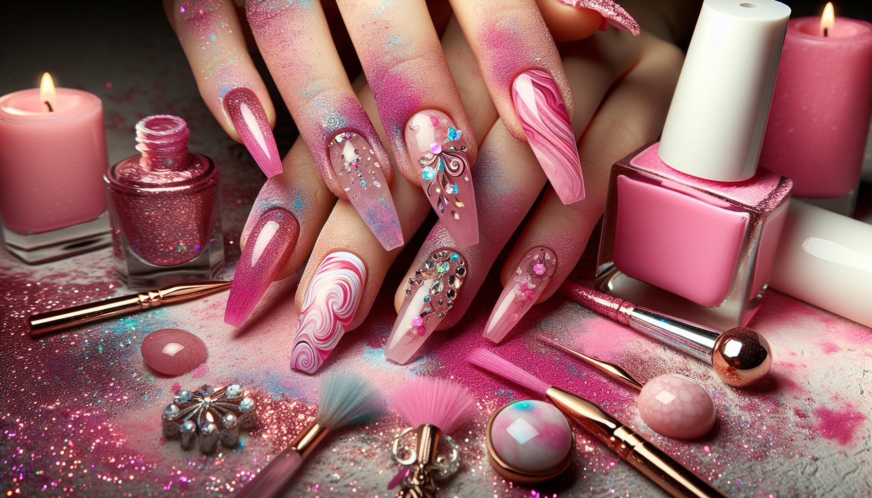 Whimsical Watercolor Pink Swirls on ‍Dreamy Dip Powder ⁤Bases